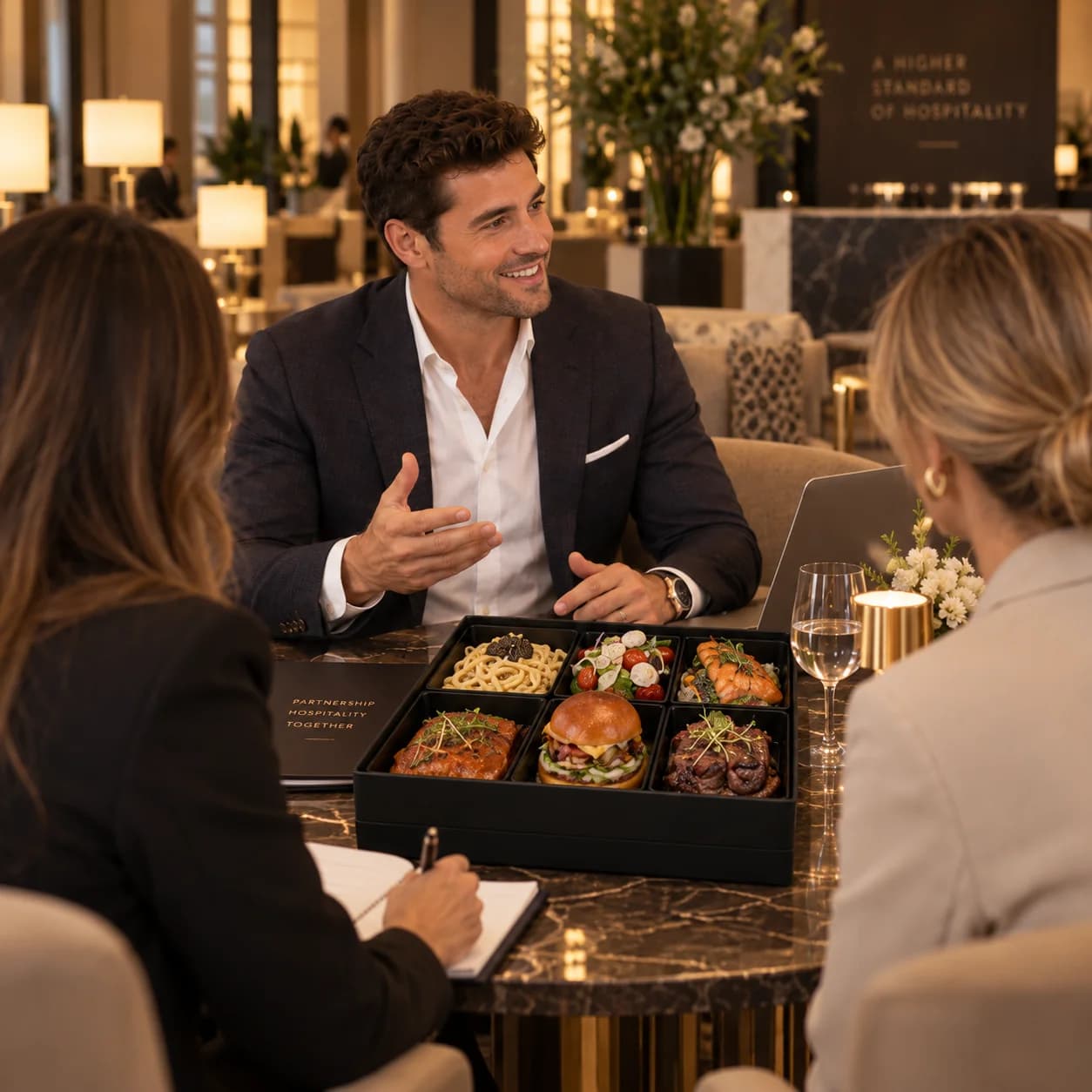 Présentation de plats lors d’un rendez-vous de dégustation dans un hôtel